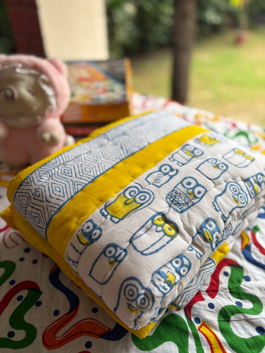 Yellow Penguin Handblock Baby Quilt (Surgical Cotton)