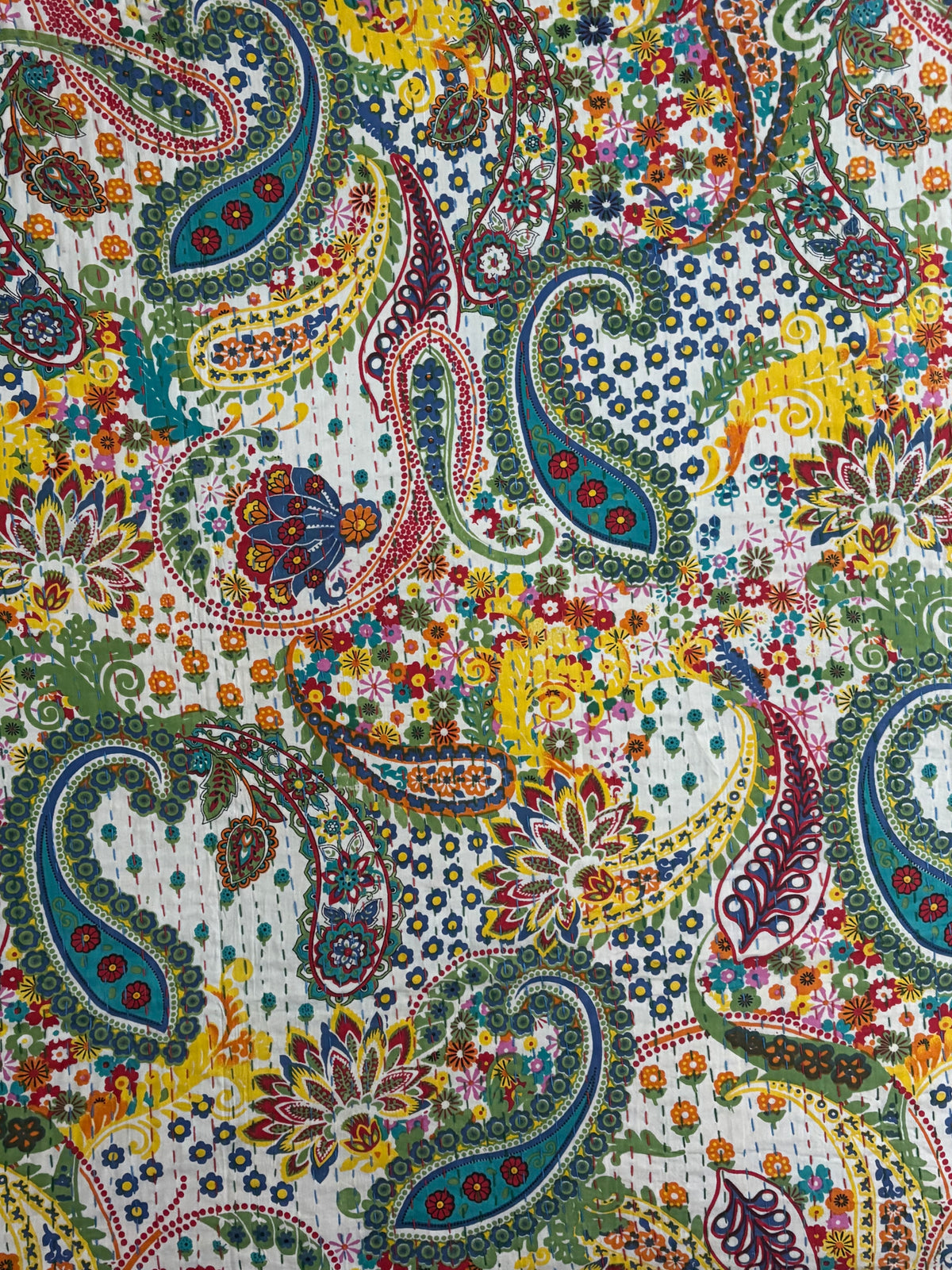 Paisley Pop Kantha Quilted Bedcover