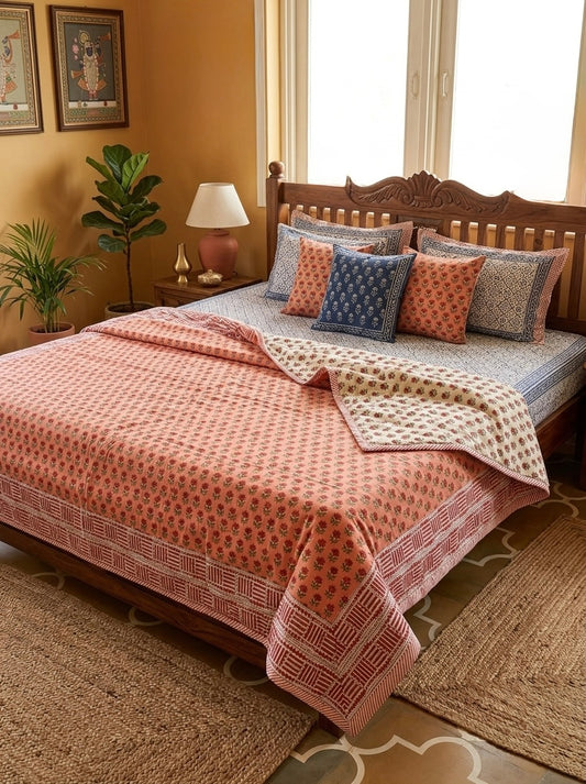 Orange Buti Block Printed Reversible Dohar