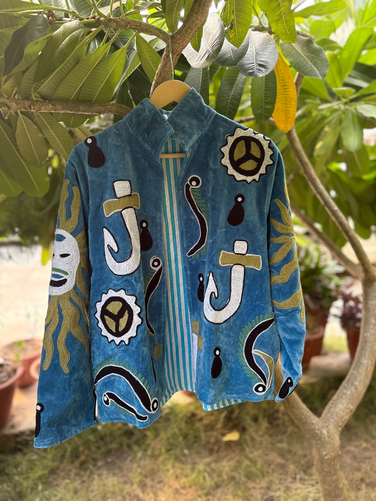 Sun God Cyan Hand Embroidered Suzani Jacket