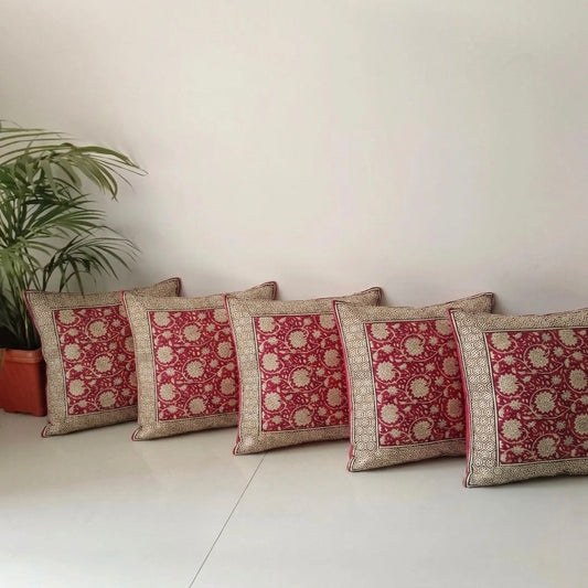 Hand Block Printed Cotton Cushion Covers Set of 5 | Jaipur Floral Pillow Covers