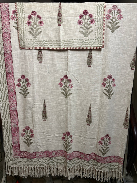 Jaal Hand Block Jute Bedcover