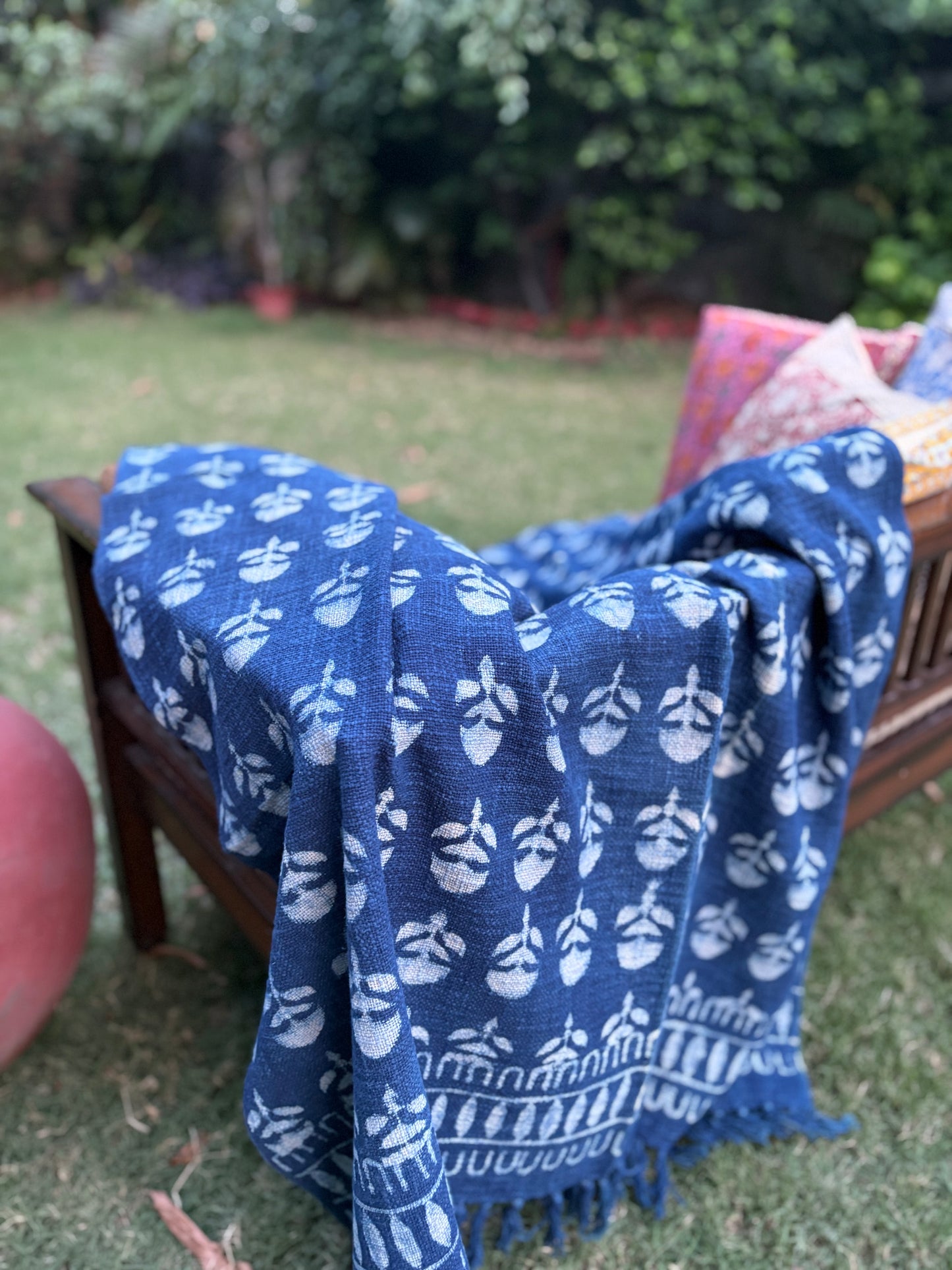 Hand Block Printed Indigo Sofa Throw
