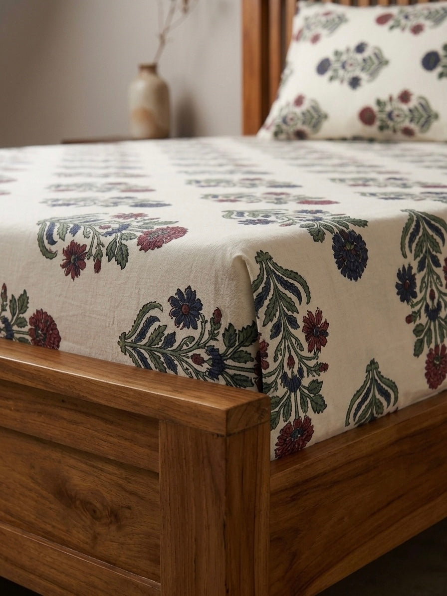 Fitted Floral Handblock Bedsheet