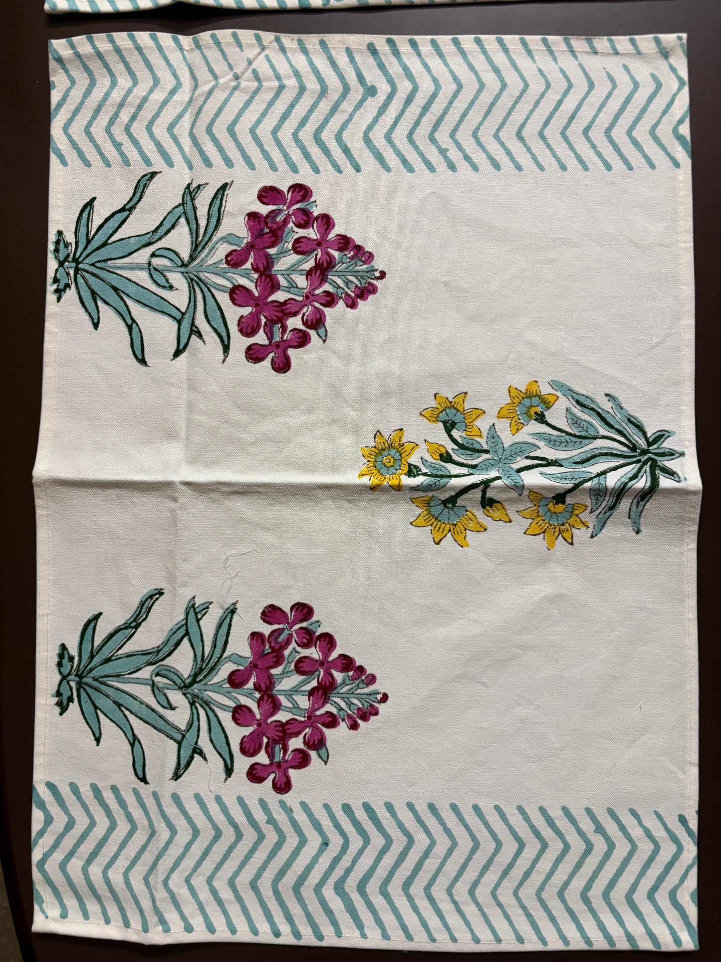 Hand Block Canvas Table Runner & 6 Mats Set