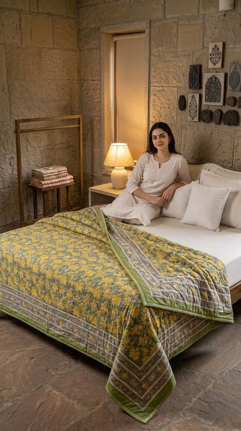 Handblock Double Bed Dohar (Mul Cotton) (90”x108”)