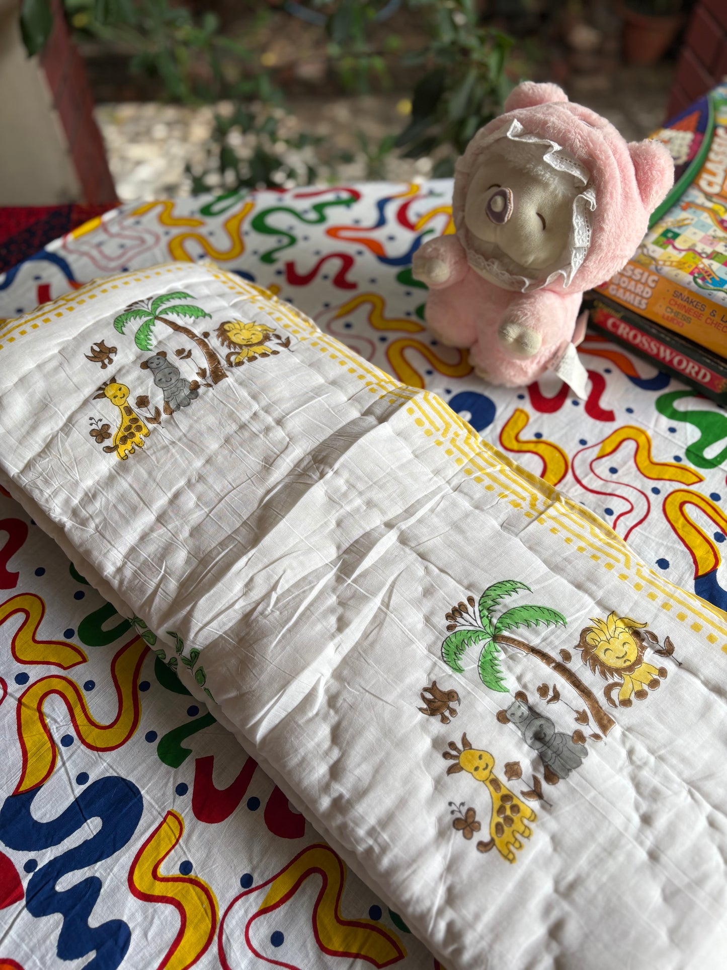 Jungle Babies Handblock Baby Quilt (Surgical Cotton)
