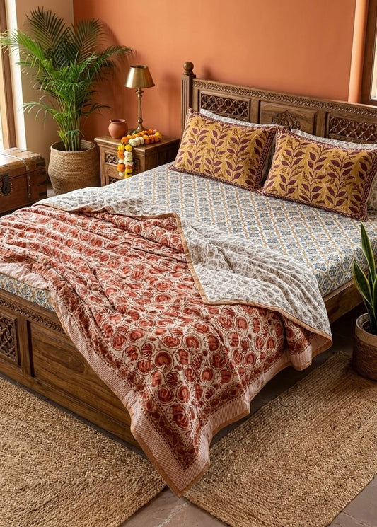 Handblock Double Bed Dohar (Mul Cotton) (90”x108”)