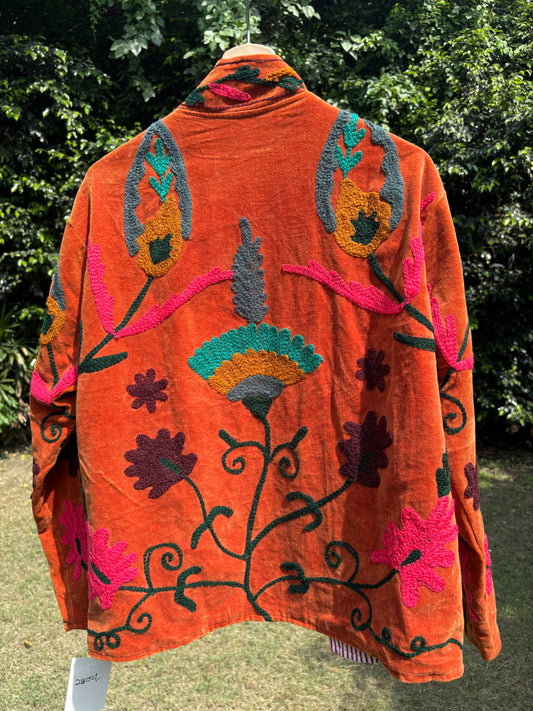 Orange Floral Hand Embroidered Suzani Jacket
