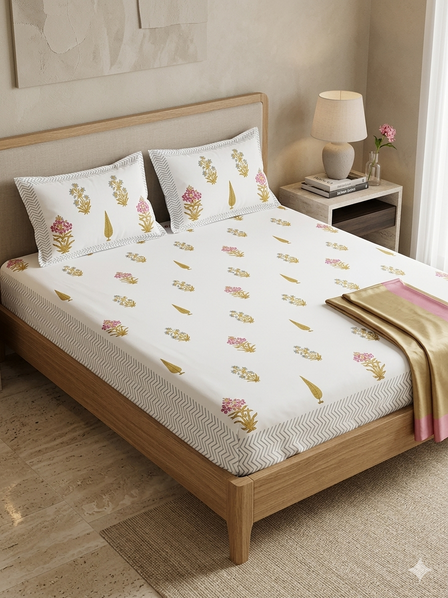 Percale Jaipuri Handblock printed bedsheet