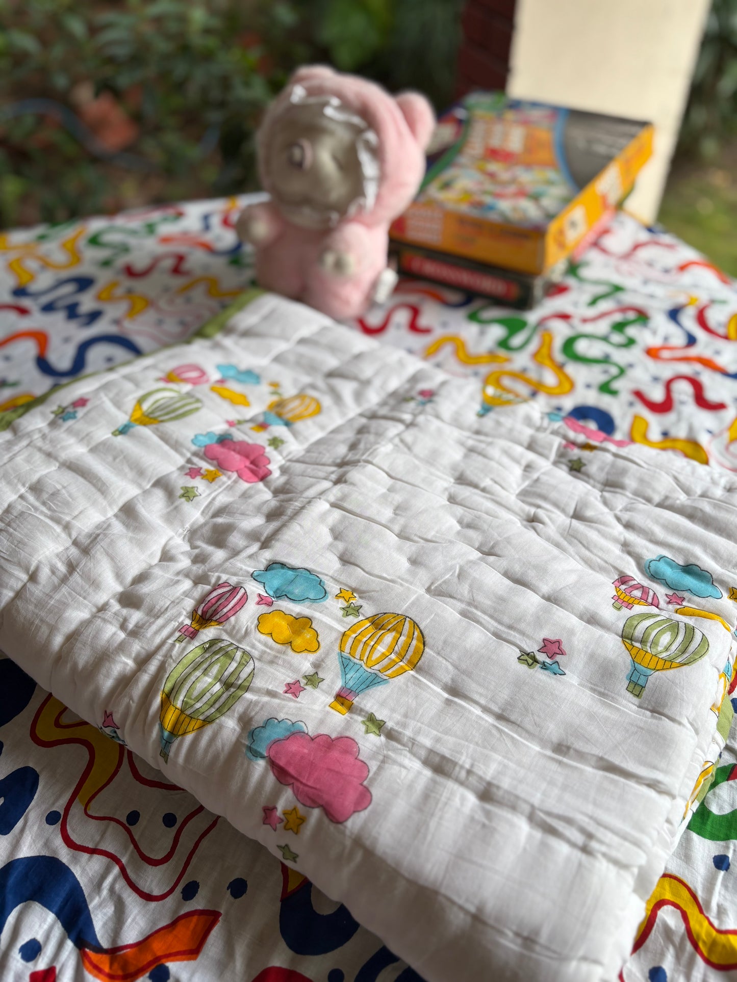 Colour Clouds Handblock Baby Quilt (Surgical Cotton)