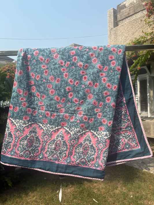 Purple Berry Handblock Dohar Pair (Mul Cotton) (60”x90”)