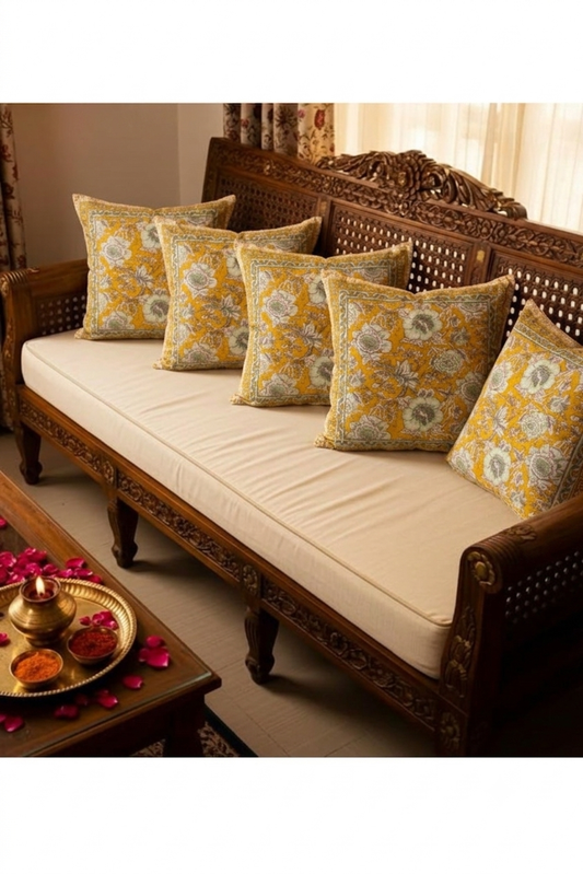 Hand Block Printed Cotton Cushion Covers Set of 5 | Jaipur Floral Pillow Covers