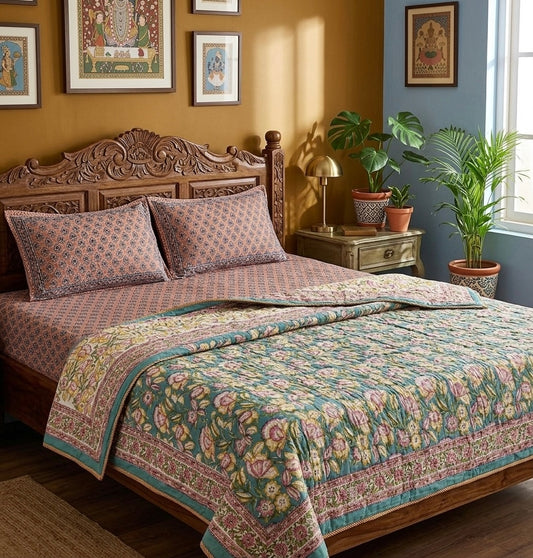Handblock Double Bed Dohar (Mul Cotton) (90”x108”)