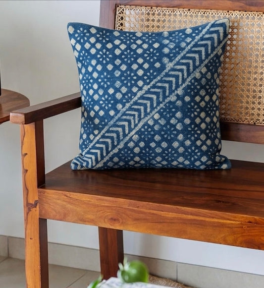 Indigo Denim Handblock Cushion Cover