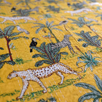 Yellow Jungle Kantha Quilted Bedcover