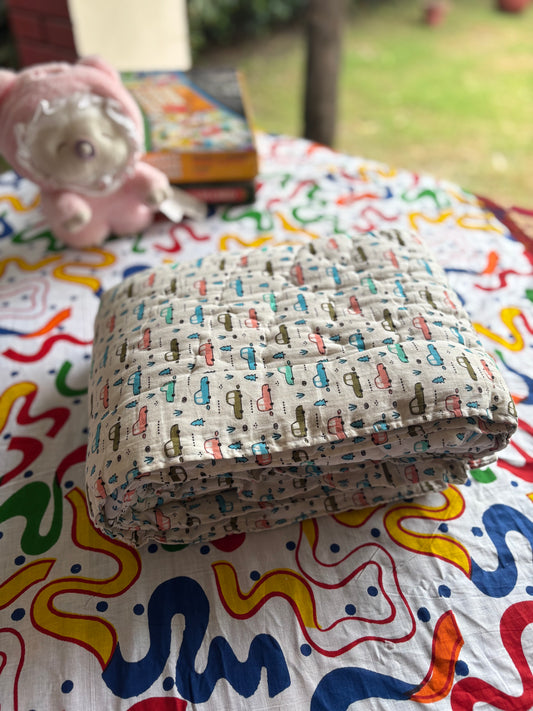 Natural Dyed Handblock Baby Quilts Cars Edition (Surgical Cotton)