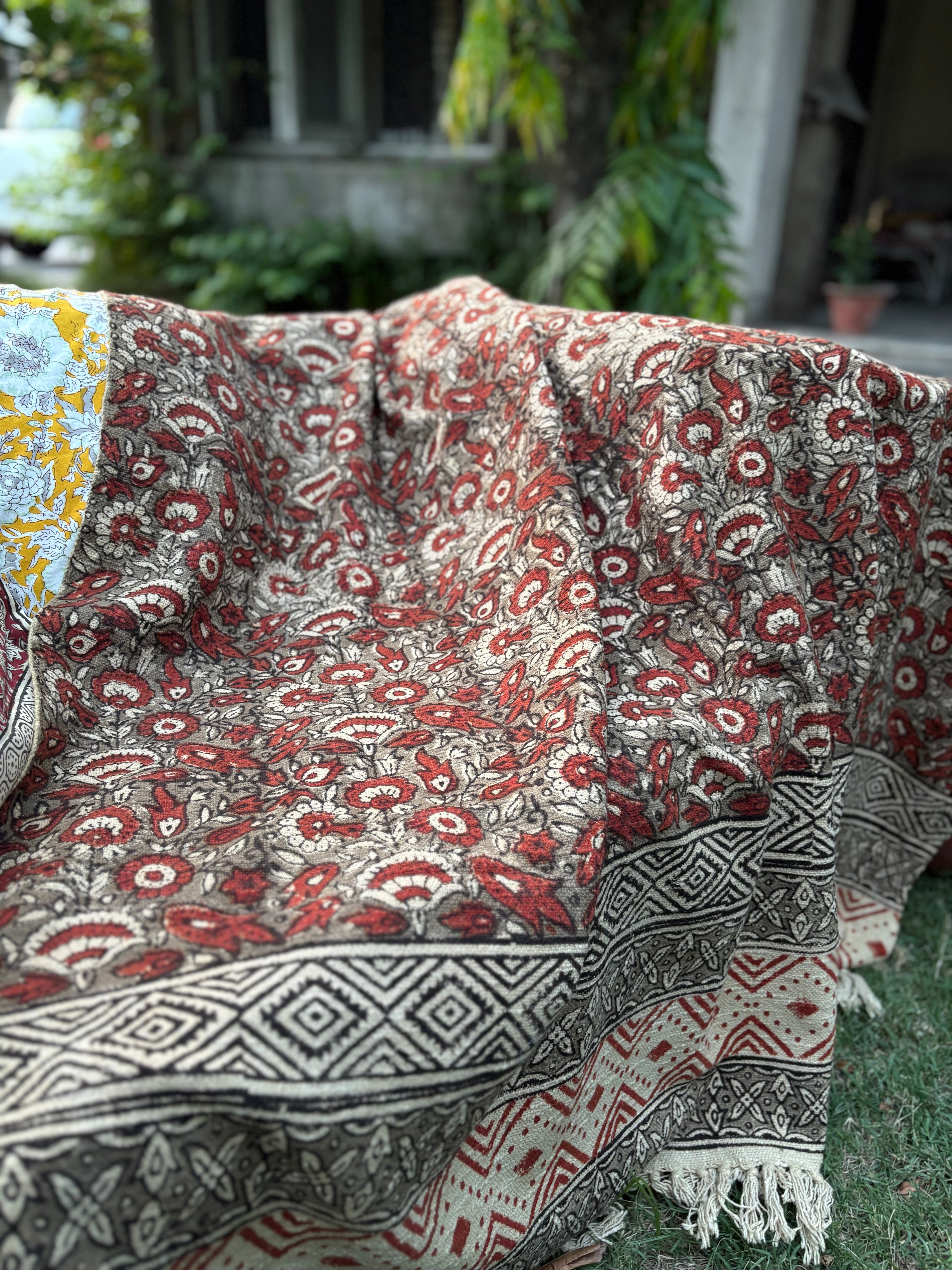 Hand Block Kalamkari Sofa Throw