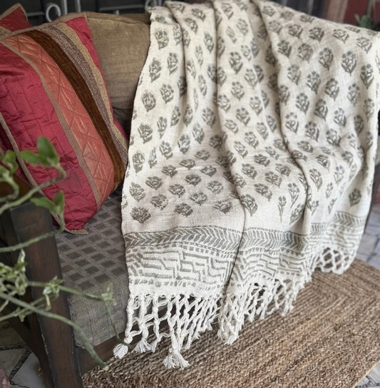 Premium Handblock Printed Sofa Throw & Mini-Bedcover