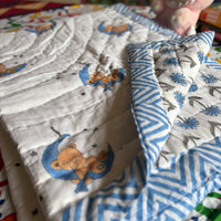 Sleepy Bear Handblock Baby Quilt (Surgical Cotton)
