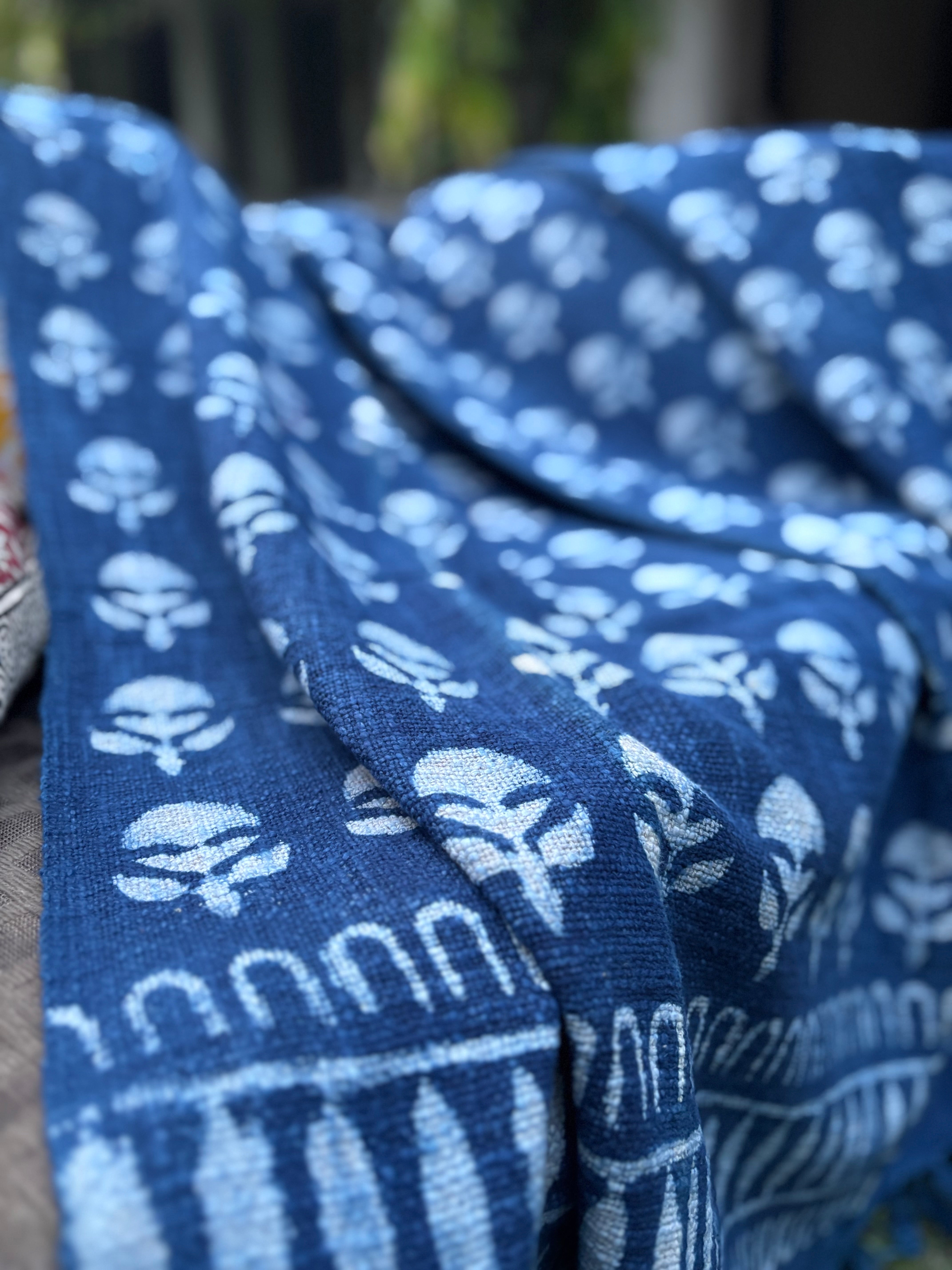 Hand Block Printed Indigo Sofa Throw