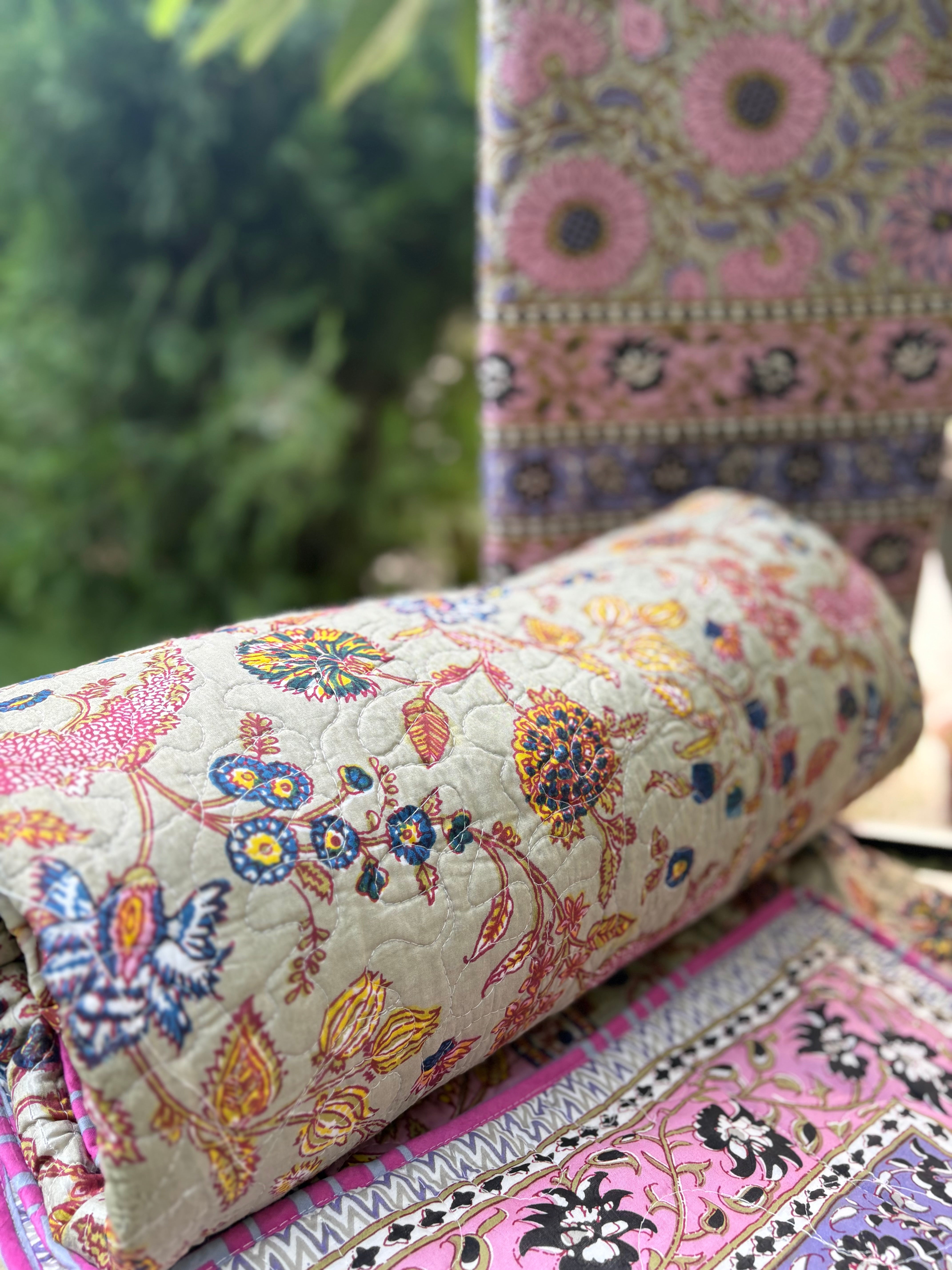 Hand Block Chintz Marigold Bedsheet & Reversible Comforter Set | 100% Cotton Bedding Set