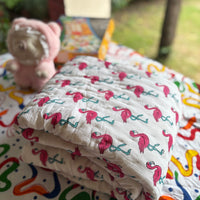 Flamingo Handblock Baby Quilt (Surgical Cotton)