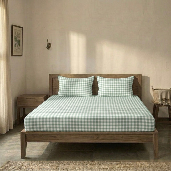 Lime Green Gingham Checks Cotton Bedsheet
