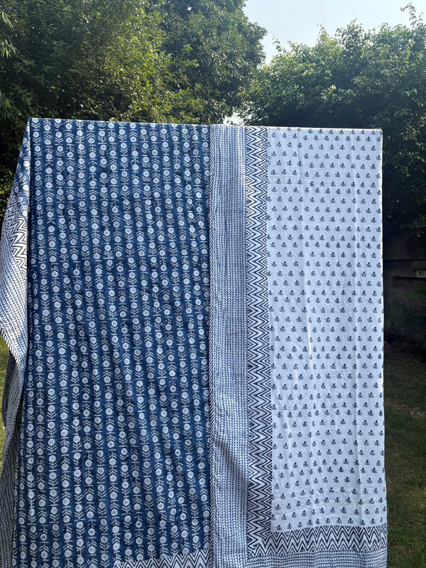 Indigo Block Printed Reversible Dohar