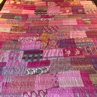 Silk Kantha Quilted Bedcover (Magenta)