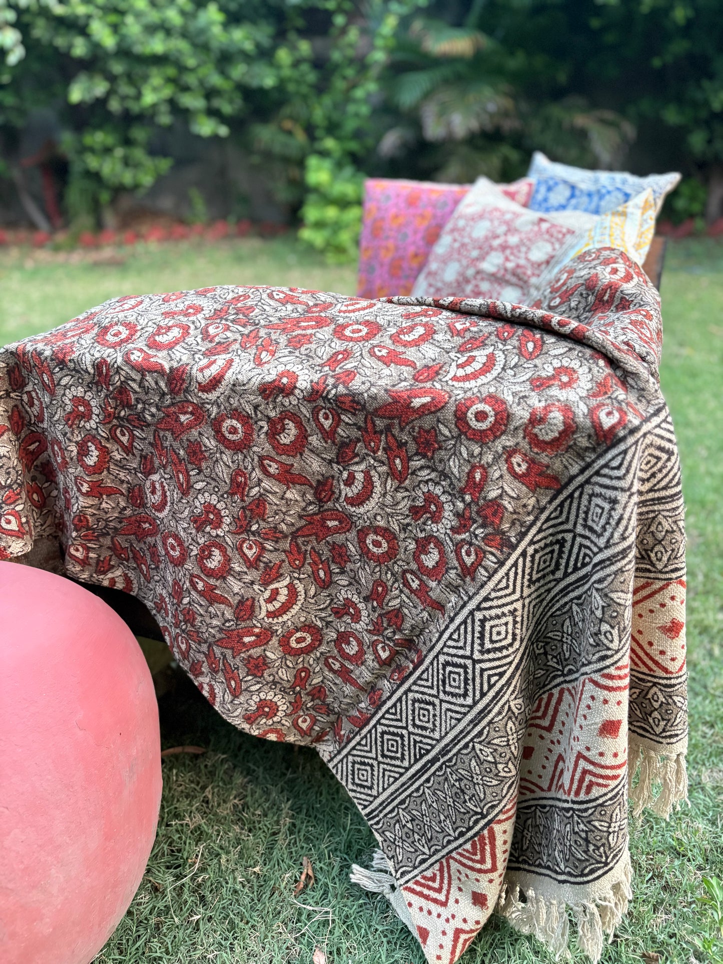 Hand Block Kalamkari Sofa Throw