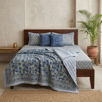 Blue Floral Block Printed Reversible Dohar