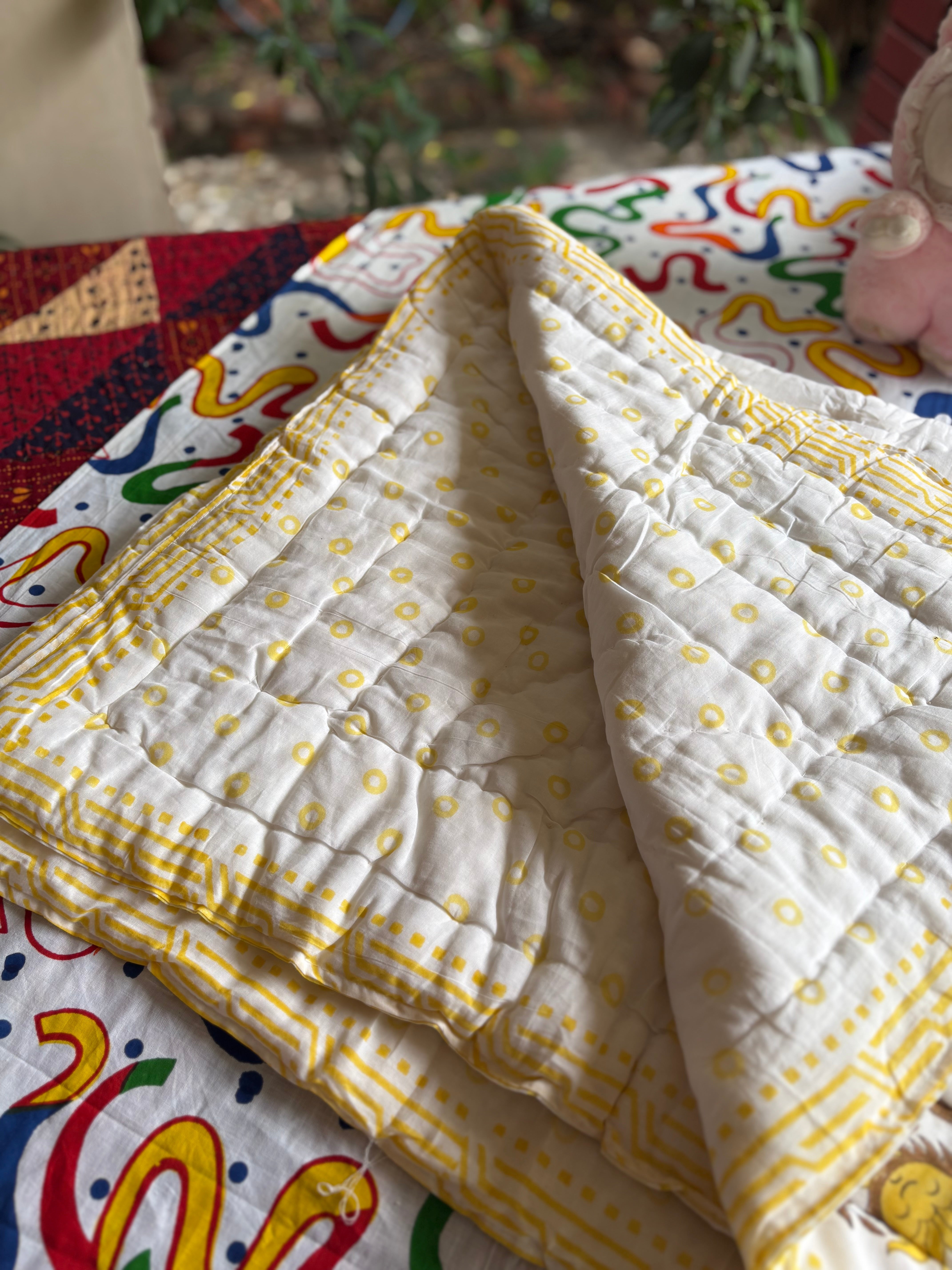 Jungle Babies Handblock Baby Quilt (Surgical Cotton)