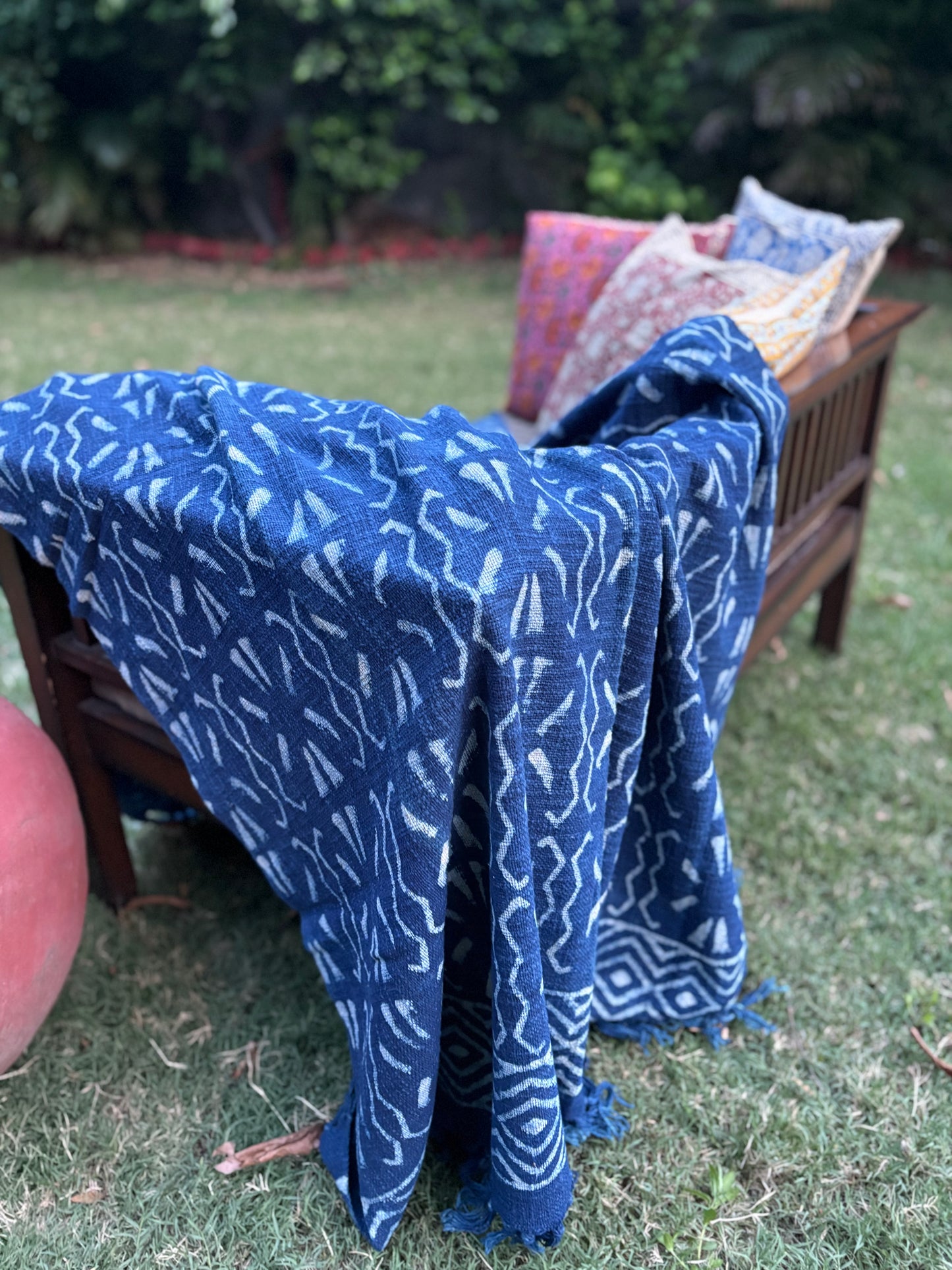 Hand Block Indigo Sofa Throw