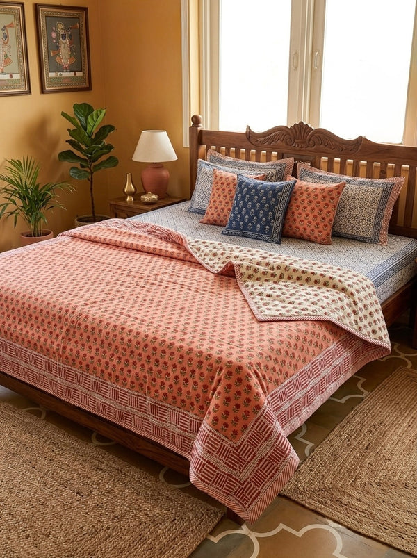 Orange Buti Block Printed Reversible Dohar