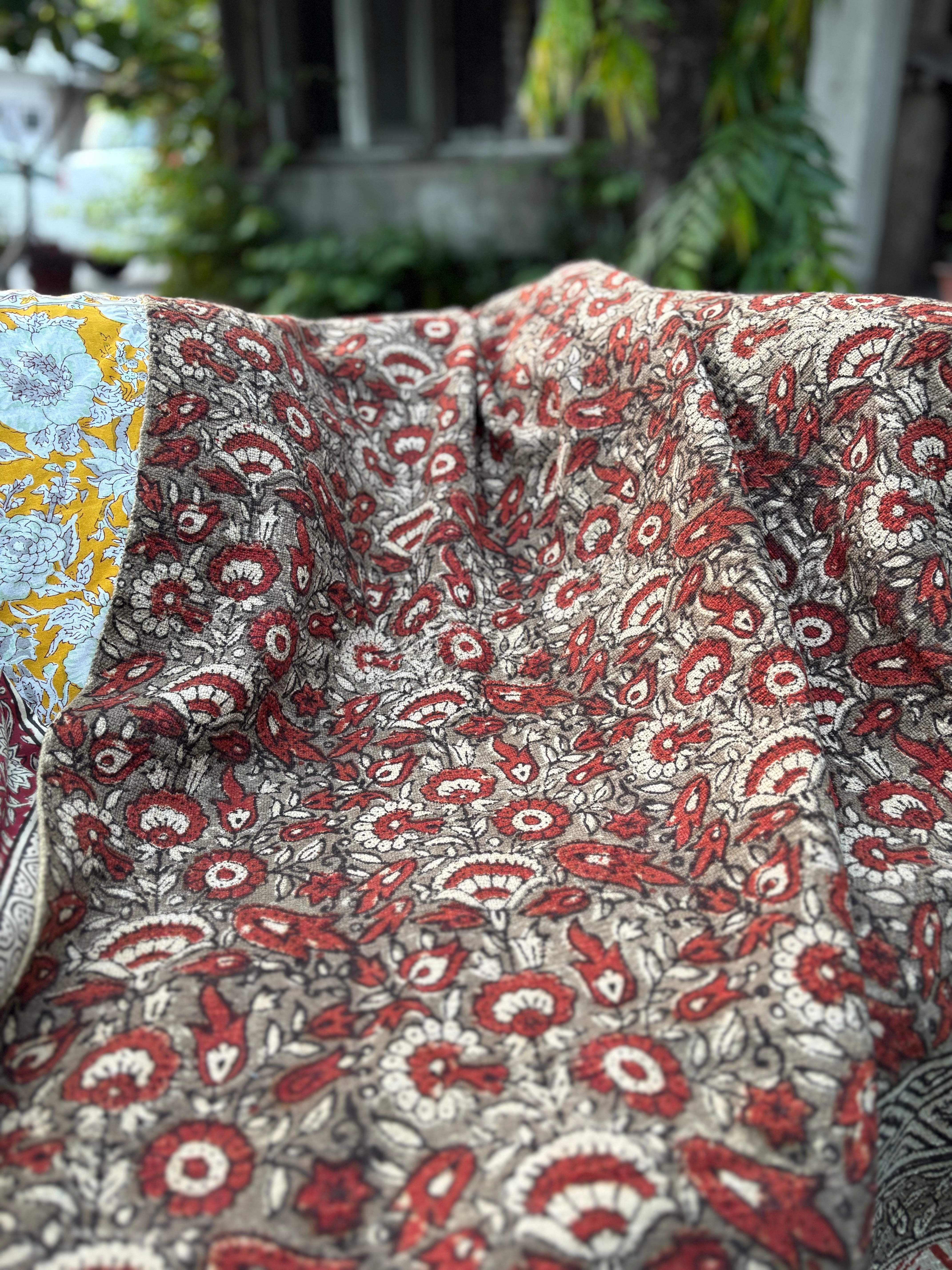Hand Block Kalamkari Sofa Throw