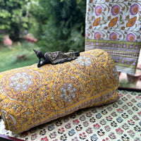 Hand Block Poppy Mustard Bedsheet & Reversible Comforter Set | 100% Cotton Bedding Set