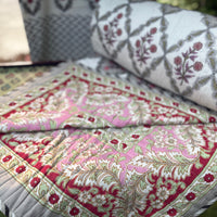 Hand Block Jaal Bedsheet & Reversible Comforter Set | 100% Cotton Bedding Set