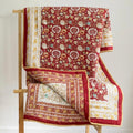 Red Pomegranate Block Printed Reversible Cotton Quilt (Razai)