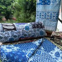 Hand Block Indigo Patchwork Bedsheet & Reversible Comforter Set | 100% Cotton Bedding Set