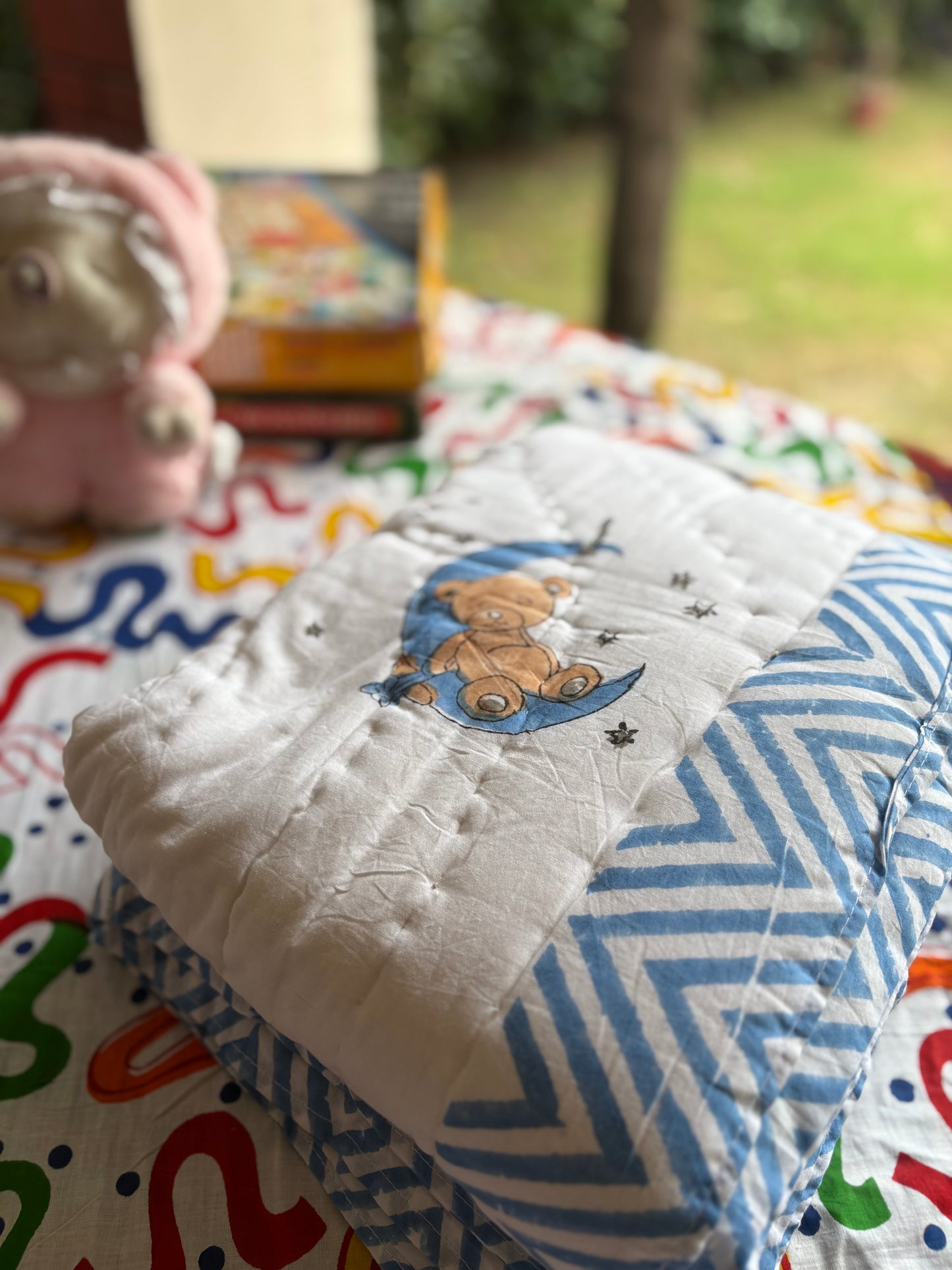 Sleepy Bear Handblock Baby Quilt (Surgical Cotton)