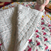 Flamingo Handblock Baby Quilt (Surgical Cotton)