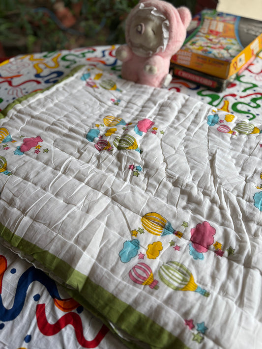 Colour Clouds Handblock Baby Quilt (Surgical Cotton)
