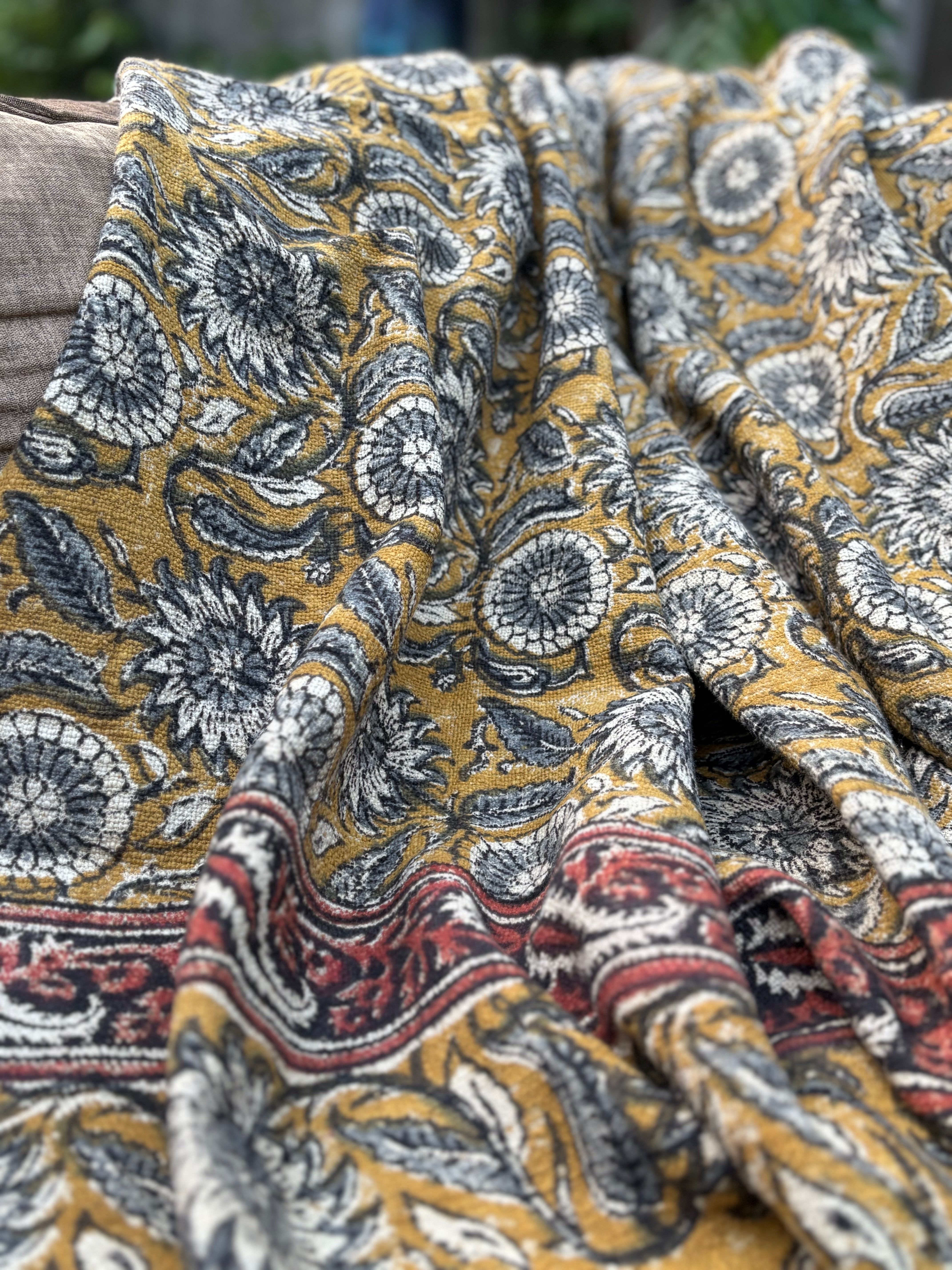 Hand Block Kalamkari Sofa Throw