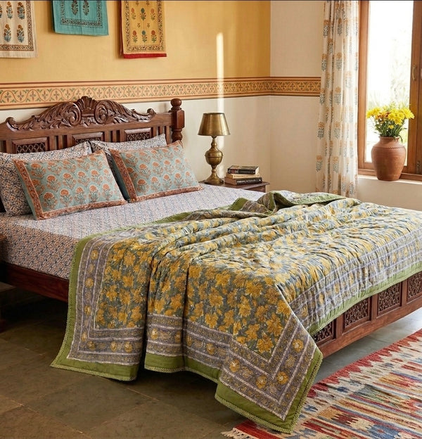 Handblock Double Bed Dohar (Mul Cotton) (90”x108”)