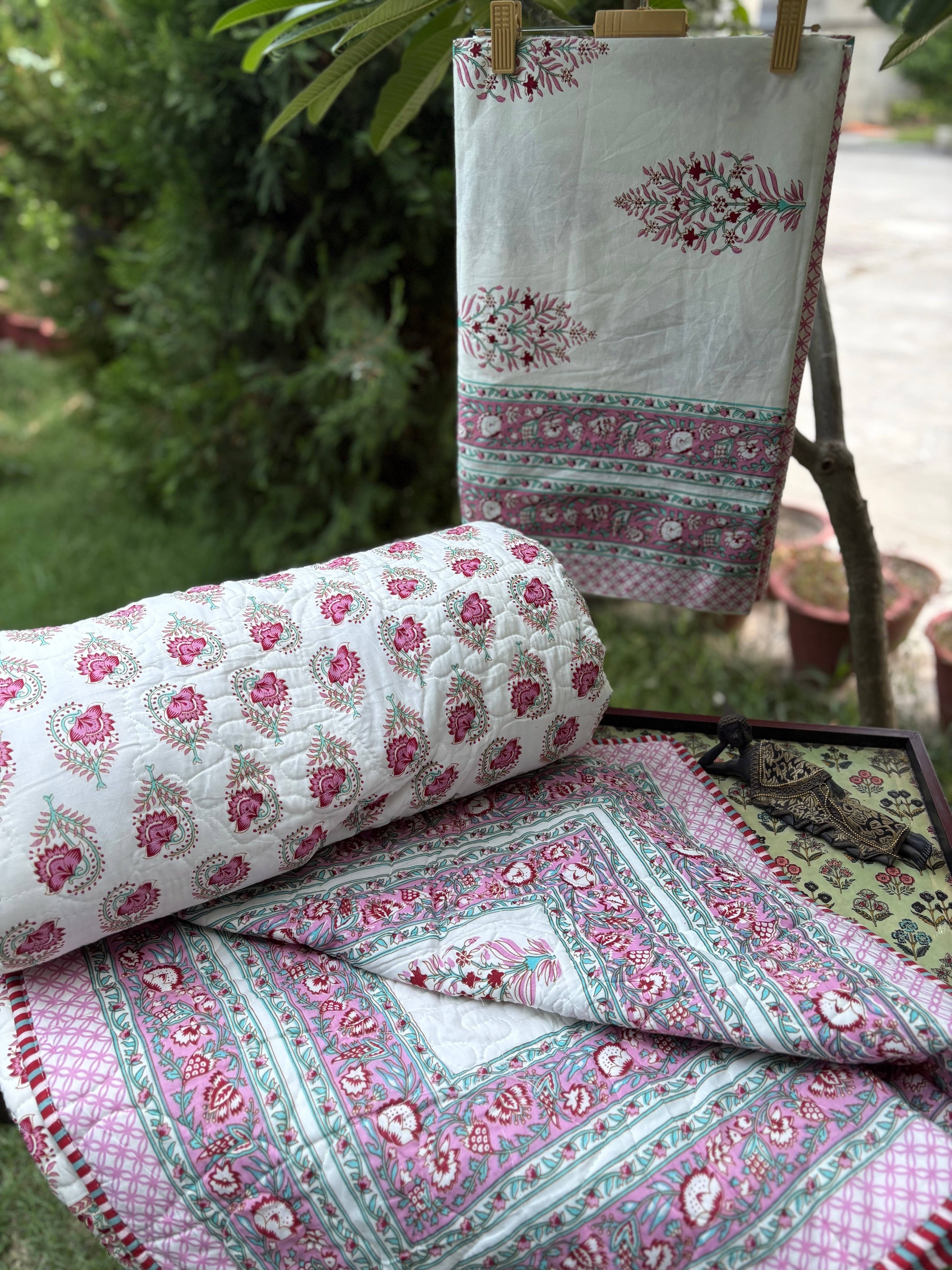 Hand Block Print Bedsheet & Reversible Comforter Set | 100% Cotton Bedding Set