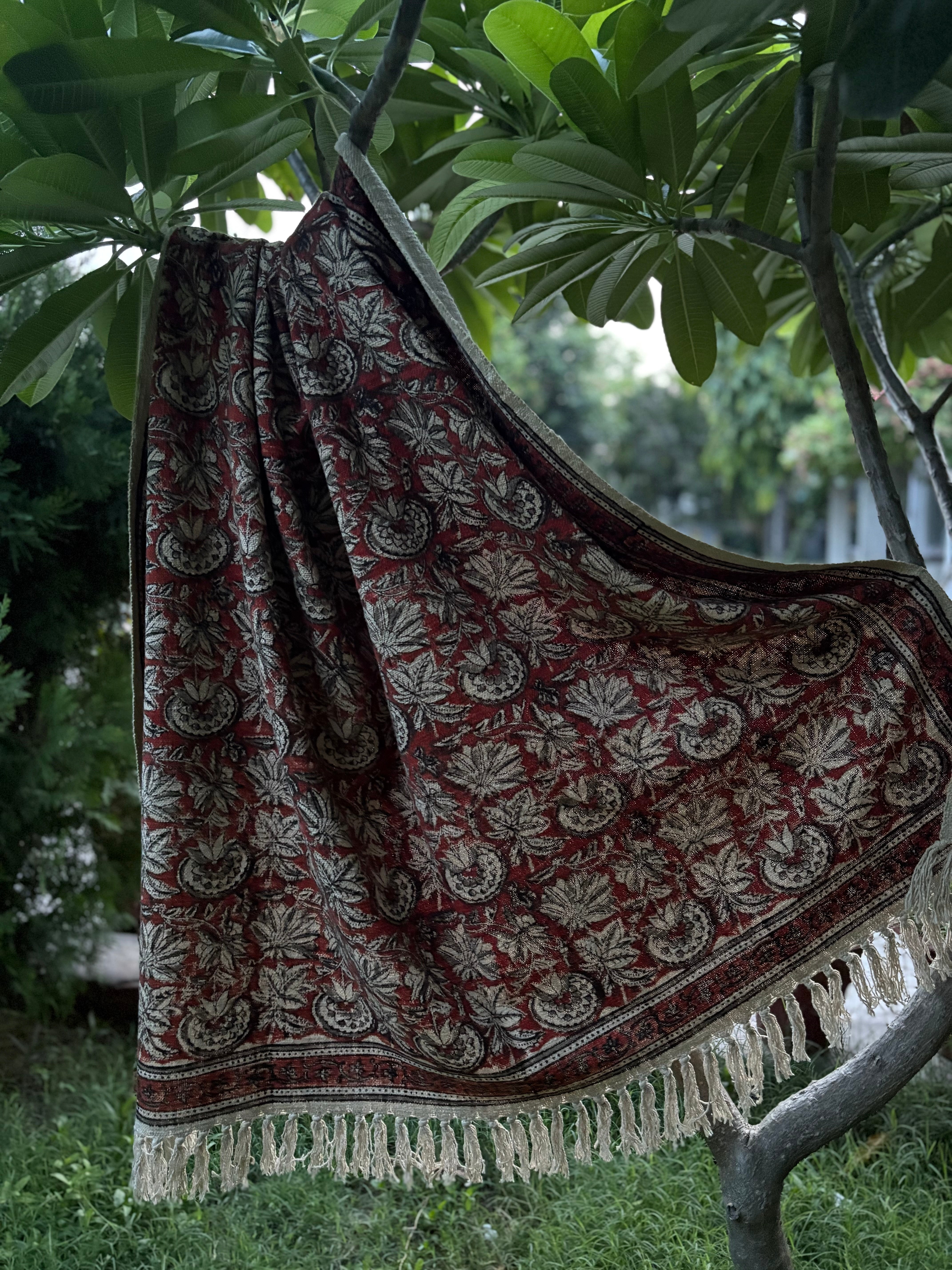 Hand Block Kalamkari Sofa Throw