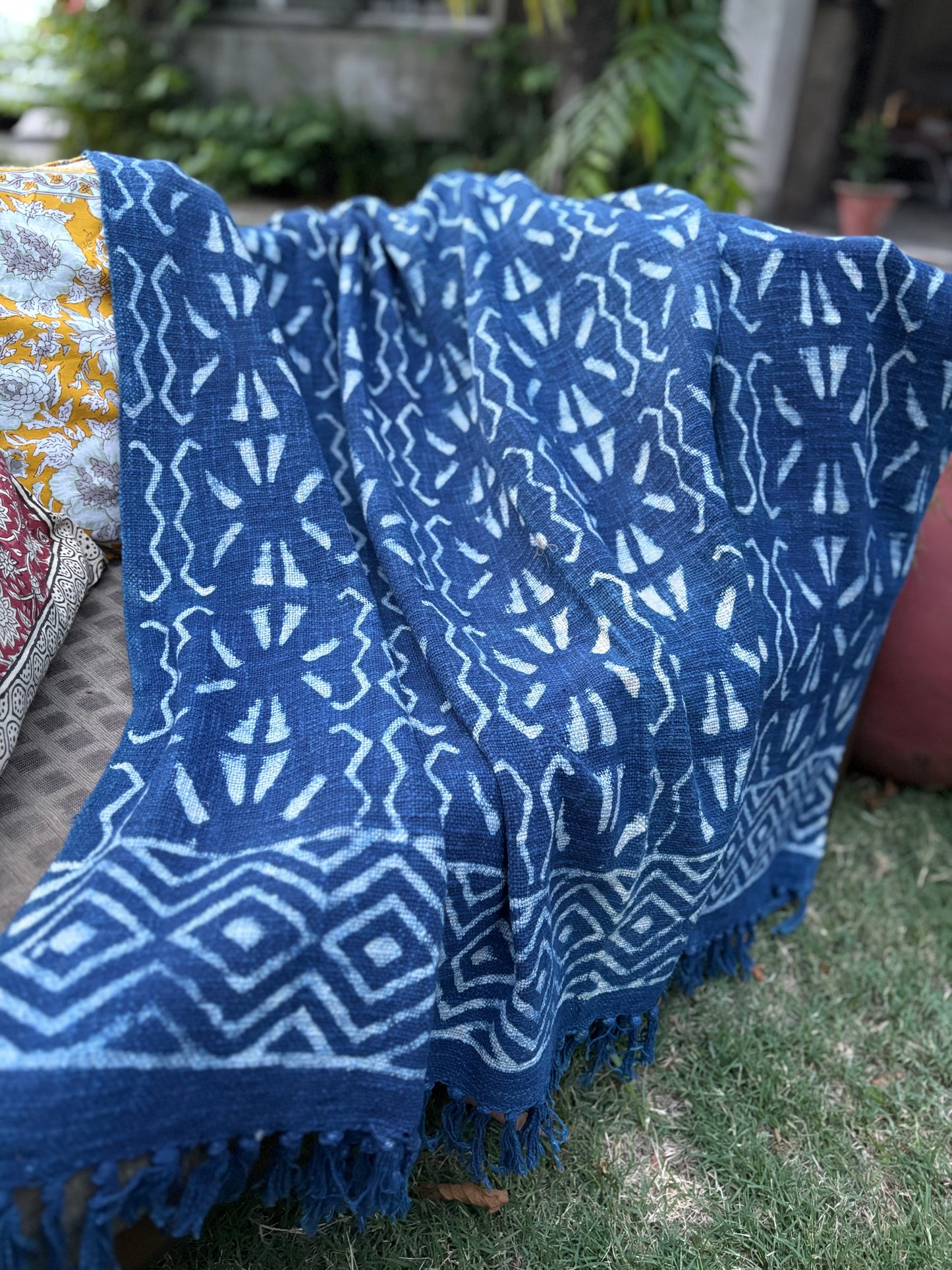 Hand Block Indigo Sofa Throw