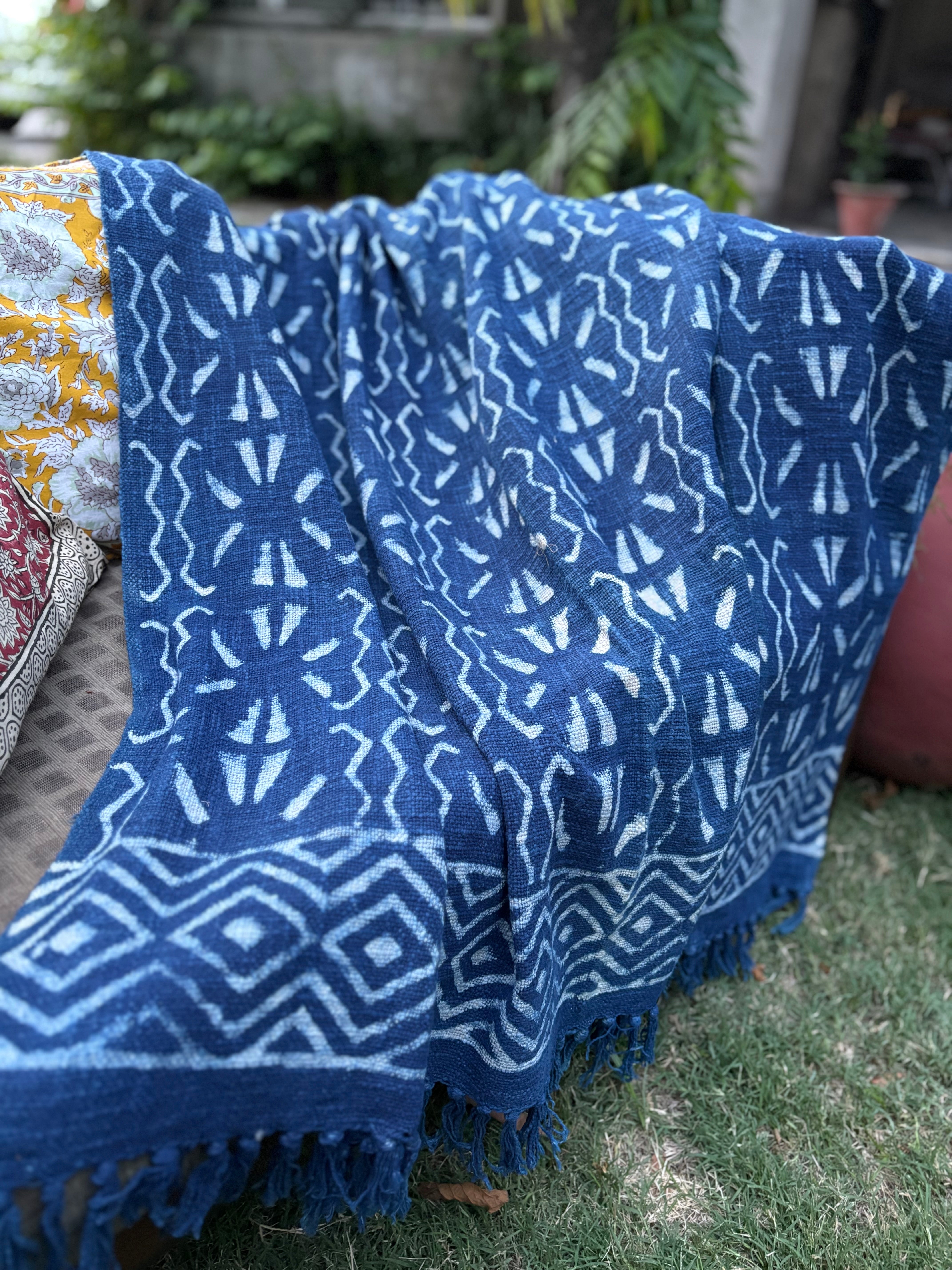Hand Block Indigo Sofa Throw