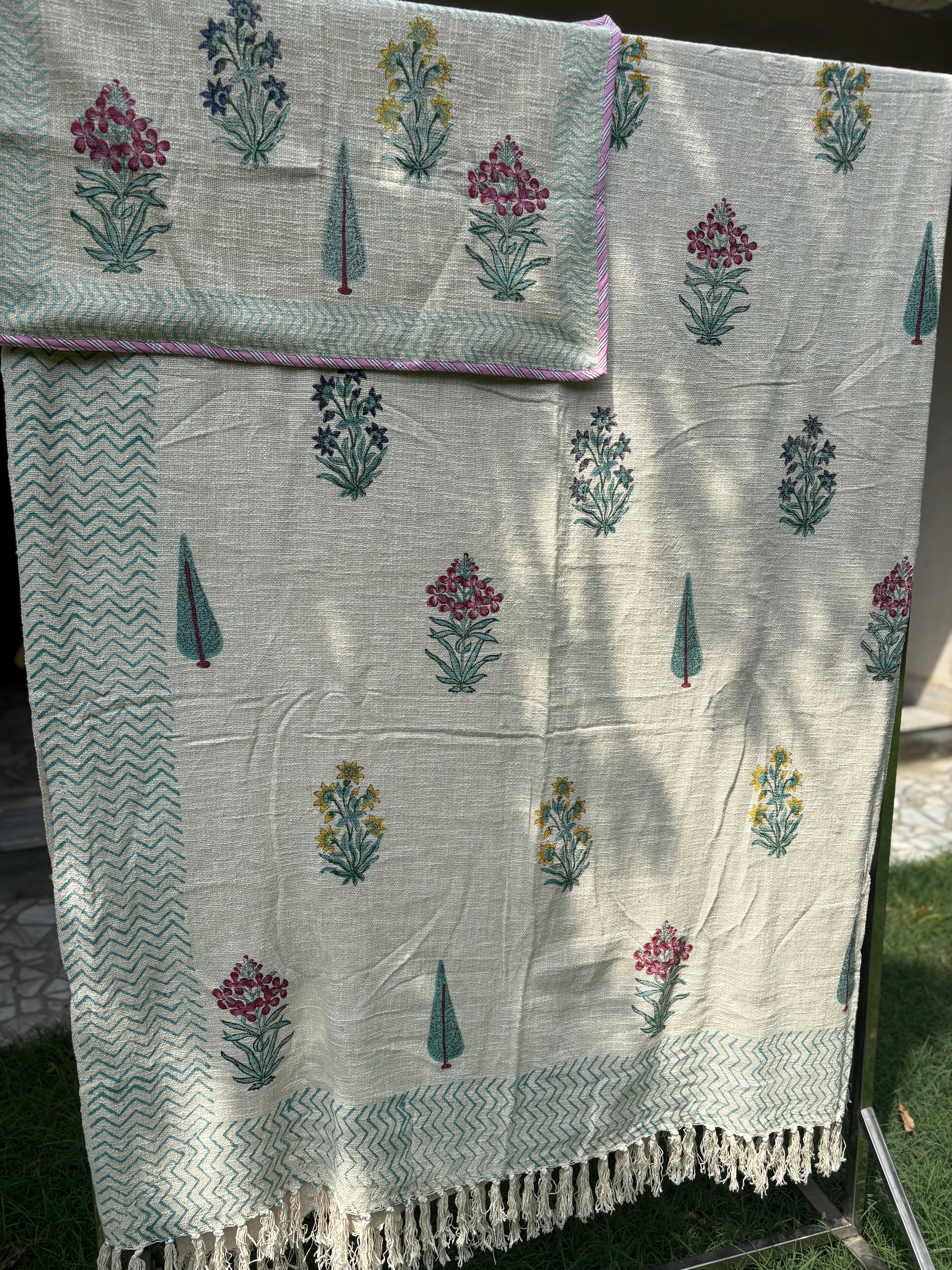 Rosa Hand Block Jute Bedcover